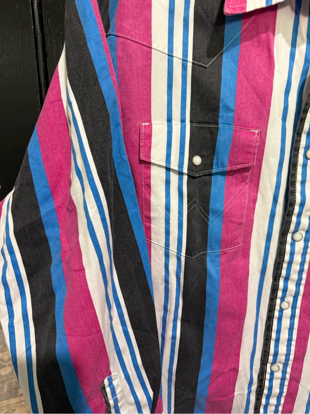 Wrangler Striped Western Snap Shirt - Magenta, Black, Blue, White - Picture 2 of 7